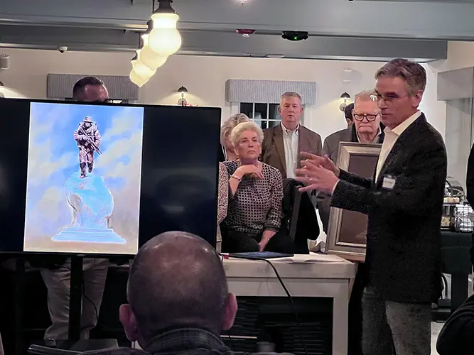 john-connors-navy-seal-fundraiser-event-ma Chas Fagan, sculptor speaking about project